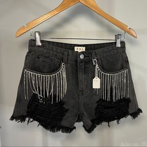 Brand New Bling Black Denim Shorts